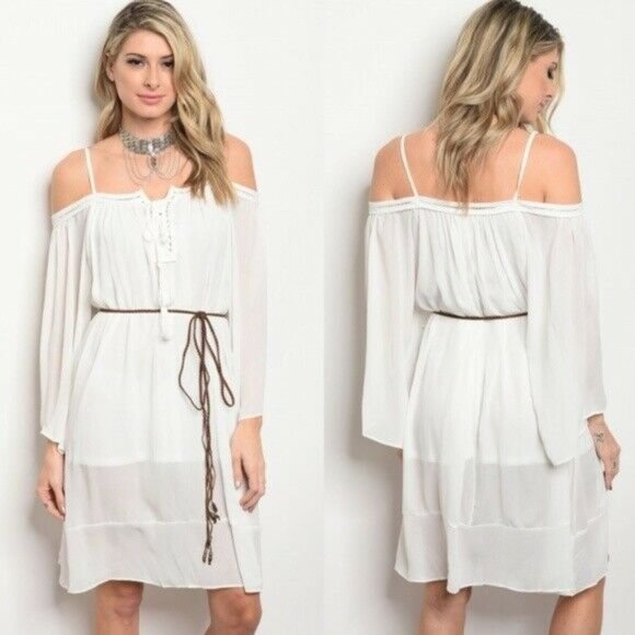 My Beloved... Dresses & Skirts - White Off the Shoulder Lined Mini Dress w Straps S